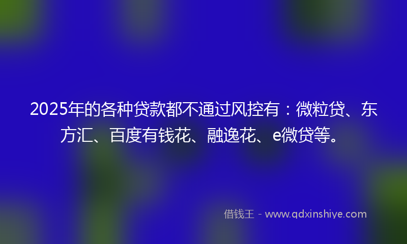 2025年的各种贷款都不通过风控有：微粒贷、东方汇、百度有钱花、融逸花、e微贷等。