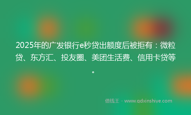 2025年的广发银行e秒贷出额度后被拒有：微粒贷、东方汇、投友圈、美团生活费、信用卡贷等。