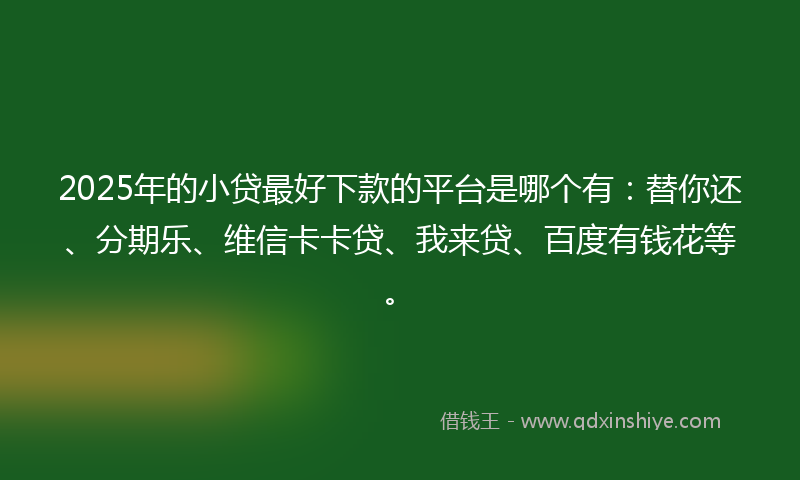 2025年的小贷最好下款的平台是哪个有：替你还、分期乐、维信卡卡贷、我来贷、百度有钱花等。