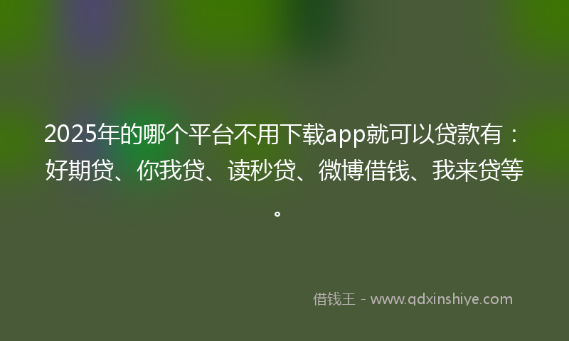 2025年的哪个平台不用下载app就可以贷款有：好期贷、你我贷、读秒贷、微博借钱、我来贷等。