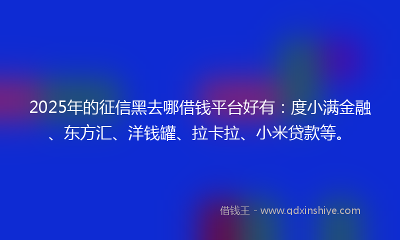 2025年的征信黑去哪借钱平台好有：度小满金融、东方汇、洋钱罐、拉卡拉、小米贷款等。
