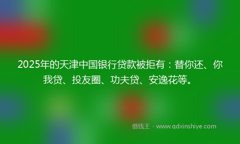 2025年的天津中国银行贷款被拒有：替你还、你我贷、投友圈、功夫贷、安逸花等。