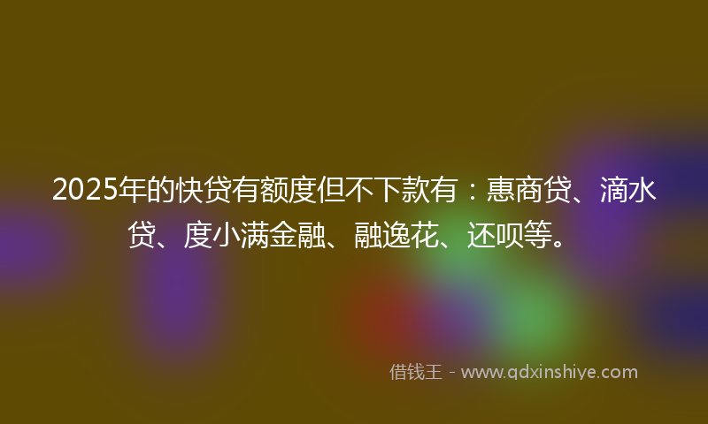 2025年的快贷有额度但不下款有：惠商贷、滴水贷、度小满金融、融逸花、还呗等。