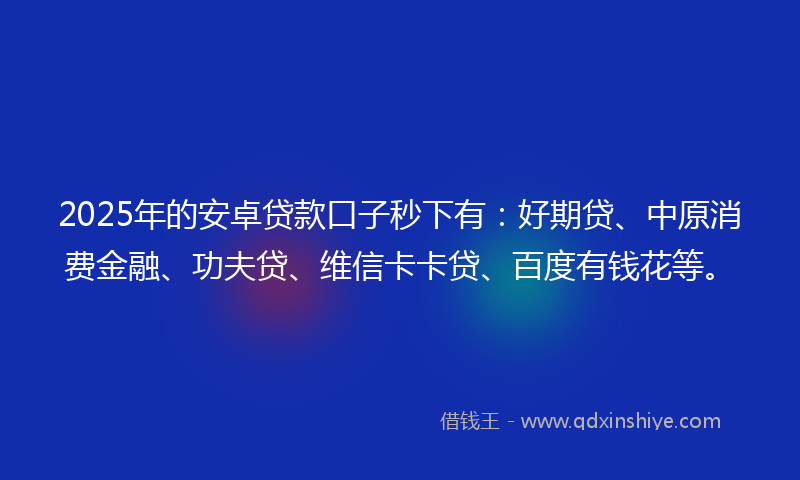 2025年的安卓贷款口子秒下有：好期贷、中原消费金融、功夫贷、维信卡卡贷、百度有钱花等。
