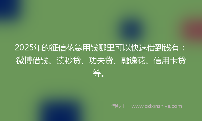 2025年的征信花急用钱哪里可以快速借到钱有:微博借钱、读秒贷、功夫贷、融逸花、信用卡贷等。