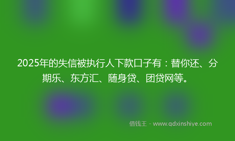 2025年的失信被执行人下款口子有：替你还、分期乐、东方汇、随身贷、团贷网等。