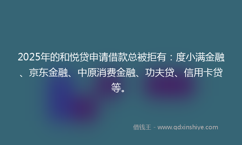 2025年的和悦贷申请借款总被拒有：度小满金融、京东金融、中原消费金融、功夫贷、信用卡贷等。
