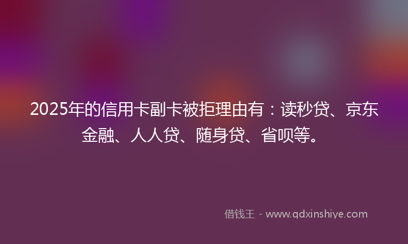 2025年的信用卡副卡被拒理由有：读秒贷、京东金融、人人贷、随身贷、省呗等。