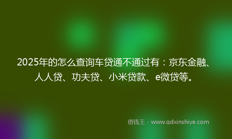 2025年的怎么查询车贷通不通过有：京东金融、人人贷、功夫贷、小米贷款、e微贷等。