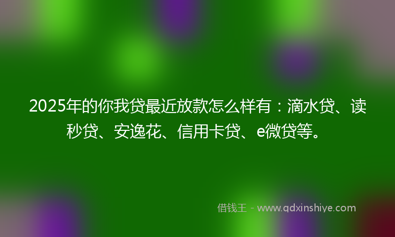 2025年的你我贷最近放款怎么样有：滴水贷、读秒贷、安逸花、信用卡贷、e微贷等。