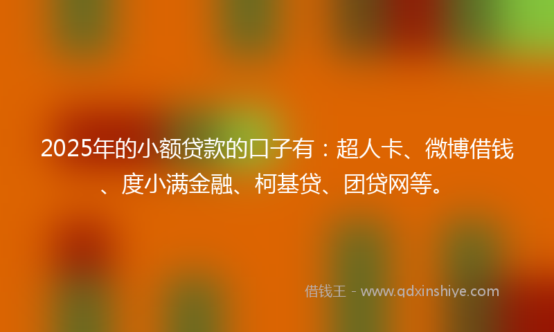 2025年的小额贷款的口子有：超人卡、微博借钱、度小满金融、柯基贷、团贷网等。
