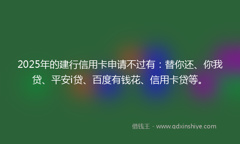 2025年的建行信用卡申请不过有：替你还、你我贷、平安i贷、百度有钱花、信用卡贷等。