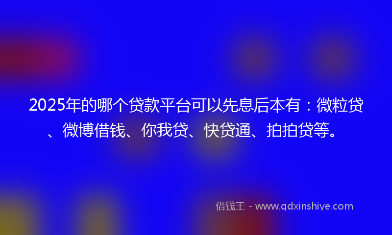 2025年的哪个贷款平台可以先息后本有：微粒贷、微博借钱、你我贷、快贷通、拍拍贷等。
