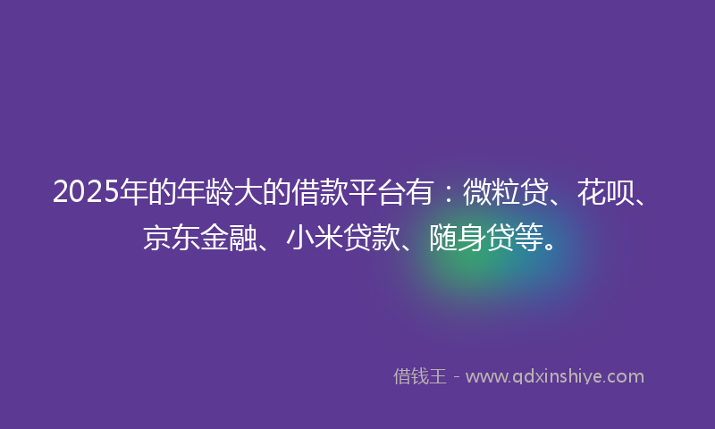 2025年的年龄大的借款平台有：微粒贷、花呗、京东金融、小米贷款、随身贷等。