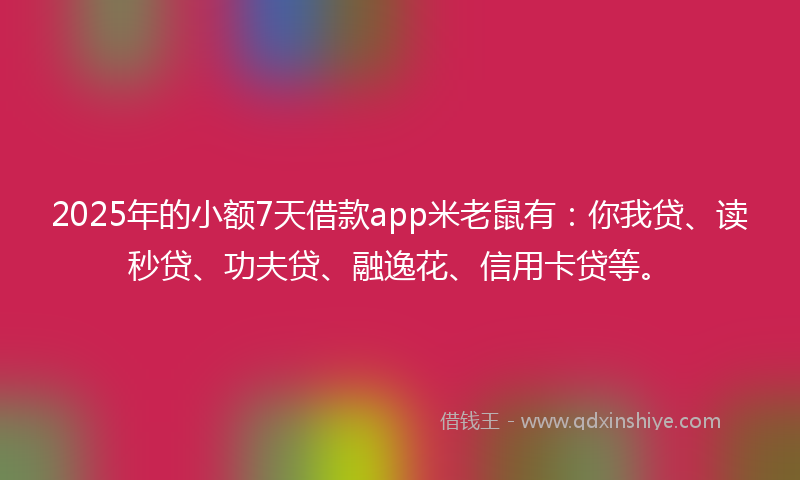 2025年的小额7天借款app米老鼠有：你我贷、读秒贷、功夫贷、融逸花、信用卡贷等。