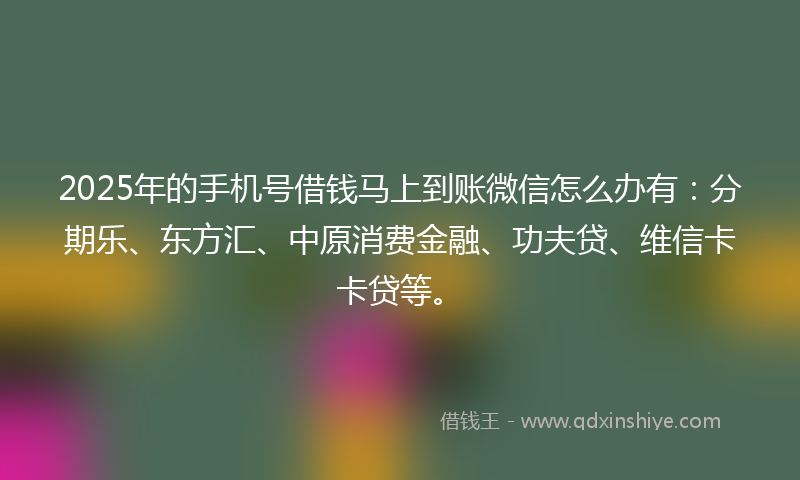 2025年的手机号借钱马上到账微信怎么办有：分期乐、东方汇、中原消费金融、功夫贷、维信卡卡贷等。
