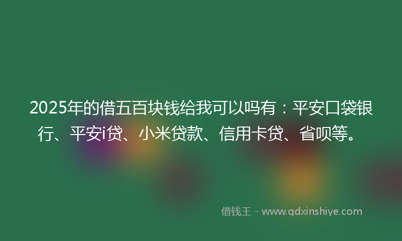 2025年的借五百块钱给我可以吗有：平安口袋银行、平安i贷、小米贷款、信用卡贷、省呗等。