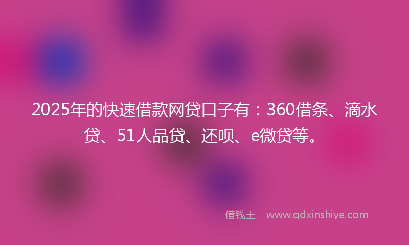 2025年的快速借款网贷口子有：360借条、滴水贷、51人品贷、还呗、e微贷等。