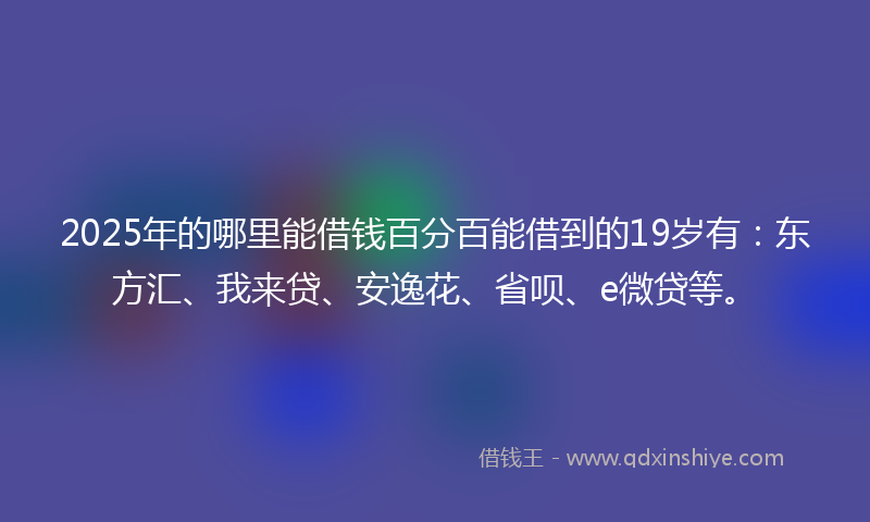 2025年的哪里能借钱百分百能借到的19岁有：东方汇、我来贷、安逸花、省呗、e微贷等。
