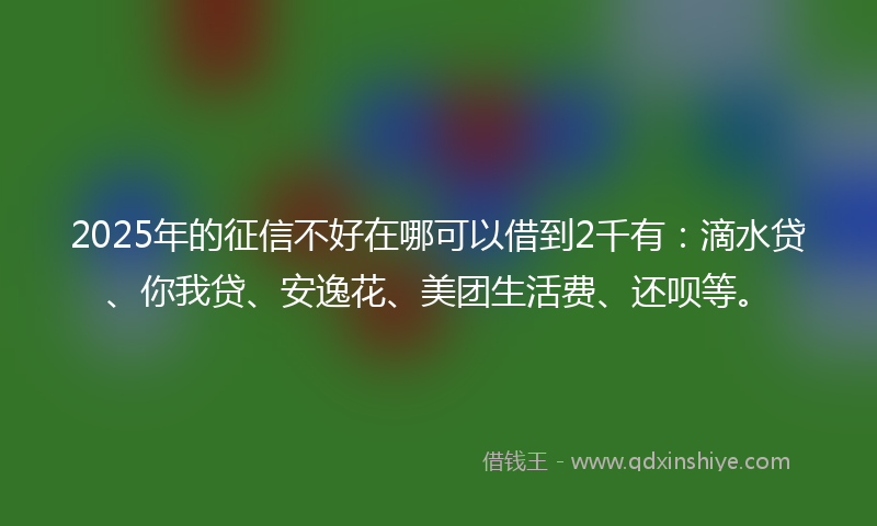 2025年的征信不好在哪可以借到2千有：滴水贷、你我贷、安逸花、美团生活费、还呗等。