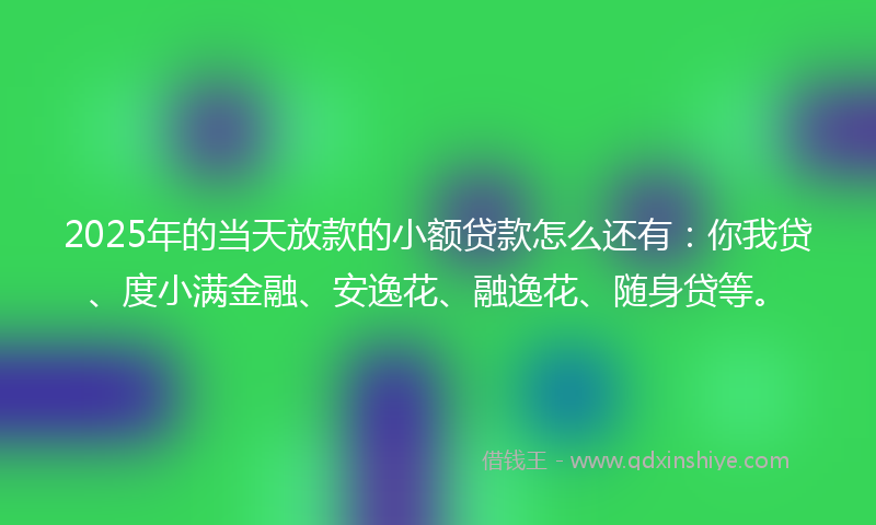 2025年的当天放款的小额贷款怎么还有：你我贷、度小满金融、安逸花、融逸花、随身贷等。