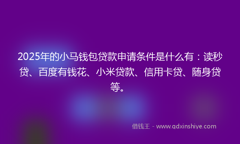 2025年的小马钱包贷款申请条件是什么有：读秒贷、百度有钱花、小米贷款、信用卡贷、随身贷等。