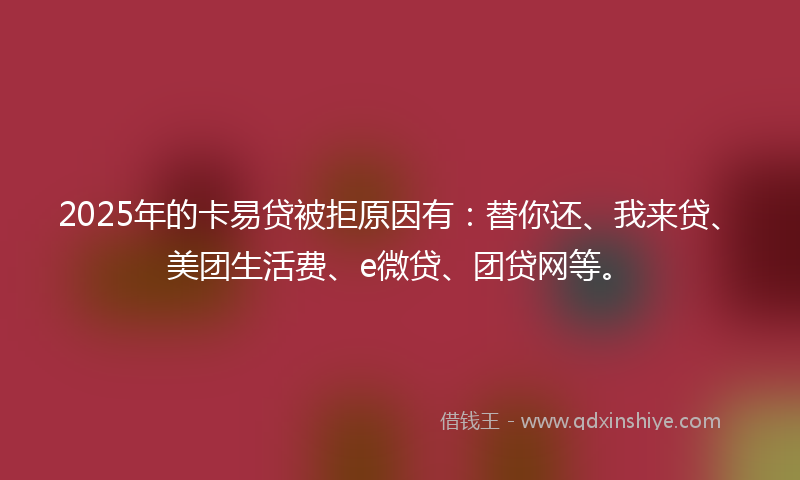 2025年的卡易贷被拒原因有：替你还、我来贷、美团生活费、e微贷、团贷网等。