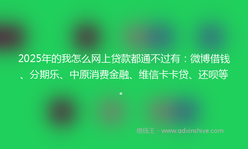2025年的我怎么网上贷款都通不过有：微博借钱、分期乐、中原消费金融、维信卡卡贷、还呗等。