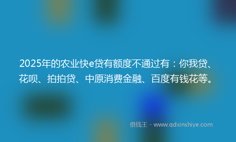 2025年的农业快e贷有额度不通过有:你我贷、花呗、拍拍贷、中原消费金融、百度有钱花等。