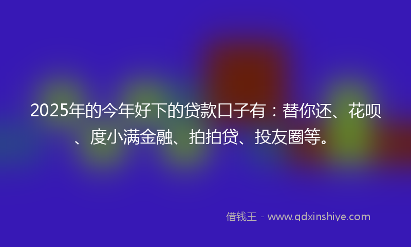2025年的今年好下的贷款口子有：替你还、花呗、度小满金融、拍拍贷、投友圈等。