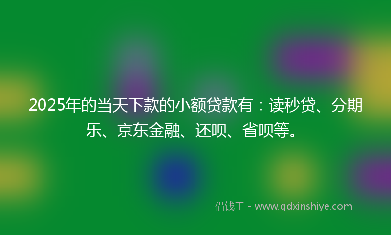 2025年的当天下款的小额贷款有：读秒贷、分期乐、京东金融、还呗、省呗等。