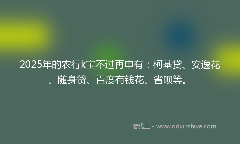 2025年的农行k宝不过再申有：柯基贷、安逸花、随身贷、百度有钱花、省呗等。
