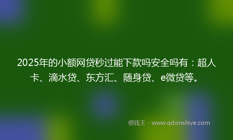 2025年的小额网贷秒过能下款吗安全吗有：超人卡、滴水贷、东方汇、随身贷、e微贷等。