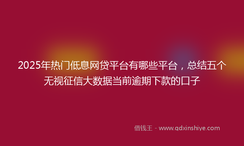 2025年热门低息网贷平台有哪些平台，总结五个无视征信大数据当前逾期下款的口子