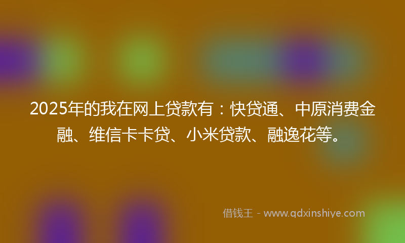 2025年的我在网上贷款有：快贷通、中原消费金融、维信卡卡贷、小米贷款、融逸花等。