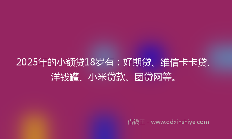 2025年的小额贷18岁有：好期贷、维信卡卡贷、洋钱罐、小米贷款、团贷网等。