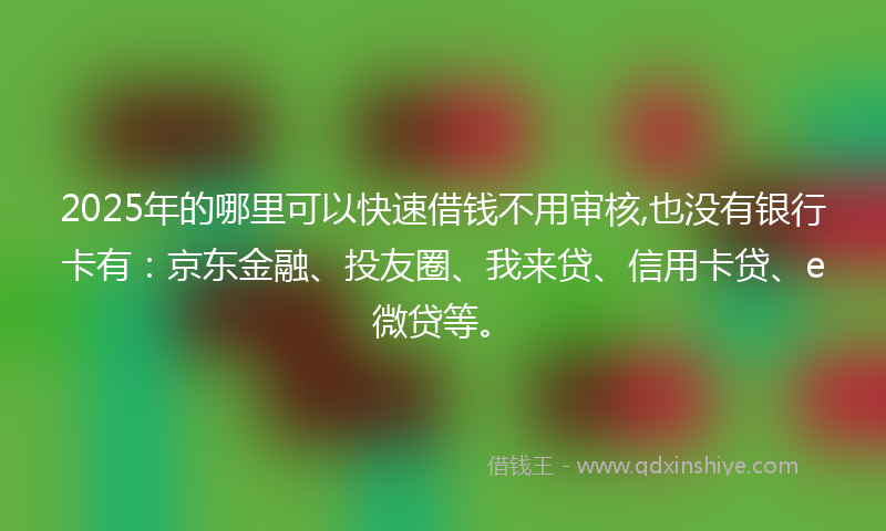 2025年的哪里可以快速借钱不用审核,也没有银行卡有：京东金融、投友圈、我来贷、信用卡贷、e微贷等。
