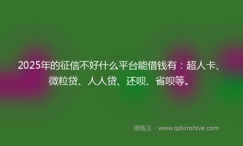 2025年的征信不好什么平台能借钱有：超人卡、微粒贷、人人贷、还呗、省呗等。