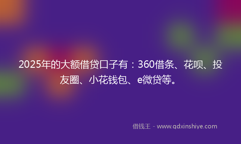 2025年的大额借贷口子有：360借条、花呗、投友圈、小花钱包、e微贷等。