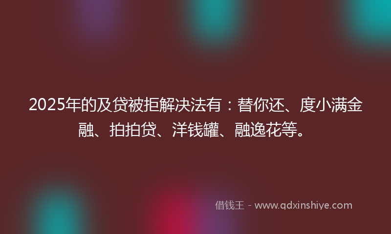 2025年的及贷被拒解决法有：替你还、度小满金融、拍拍贷、洋钱罐、融逸花等。