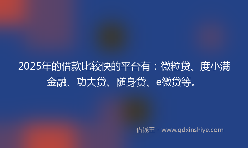 2025年的借款比较快的平台有：微粒贷、度小满金融、功夫贷、随身贷、e微贷等。