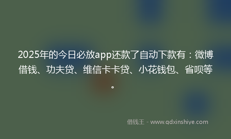 2025年的今日必放app还款了自动下款有：微博借钱、功夫贷、维信卡卡贷、小花钱包、省呗等。