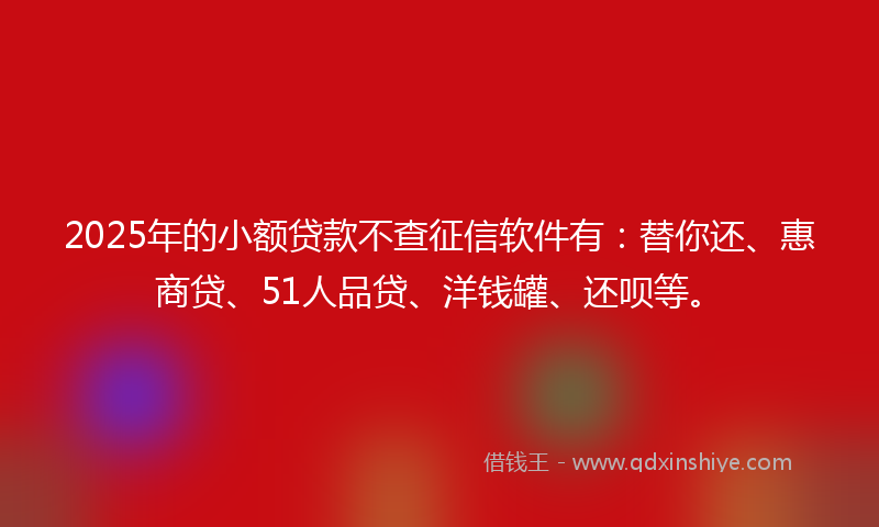 2025年的小额贷款不查征信软件有：替你还、惠商贷、51人品贷、洋钱罐、还呗等。