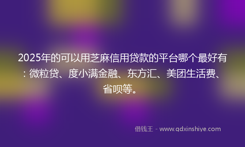2025年的可以用芝麻信用贷款的平台哪个最好有：微粒贷、度小满金融、东方汇、美团生活费、省呗等。