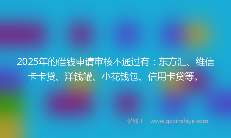 2025年的借钱申请审核不通过有：东方汇、维信卡卡贷、洋钱罐、小花钱包、信用卡贷等。
