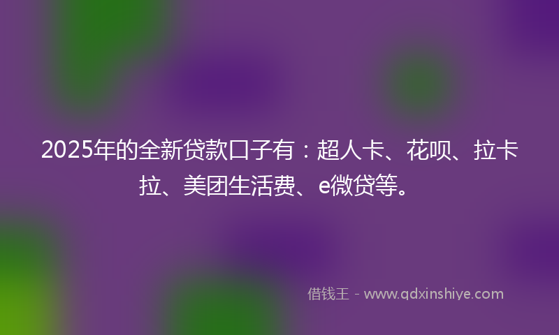 2025年的全新贷款口子有:超人卡、花呗、拉卡拉、美团生活费、e微贷等。