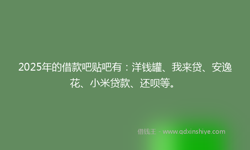 2025年的借款吧贴吧有：洋钱罐、我来贷、安逸花、小米贷款、还呗等。