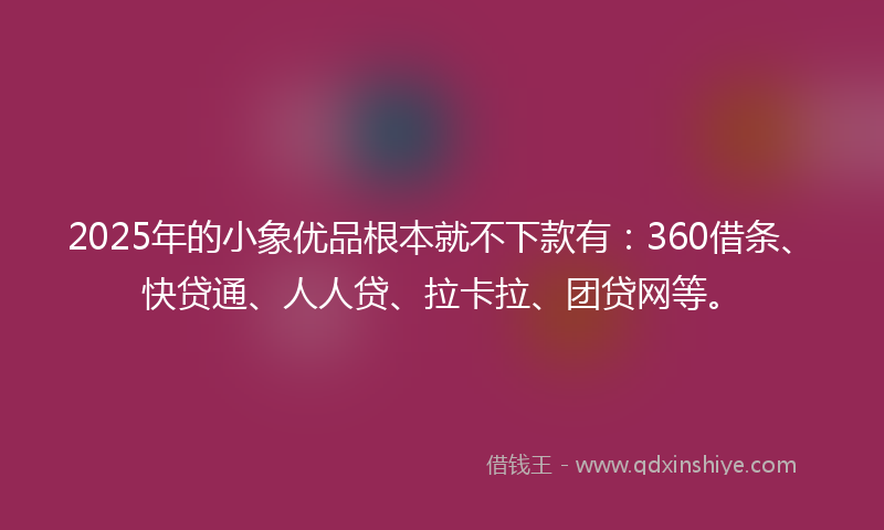2025年的小象优品根本就不下款有：360借条、快贷通、人人贷、拉卡拉、团贷网等。