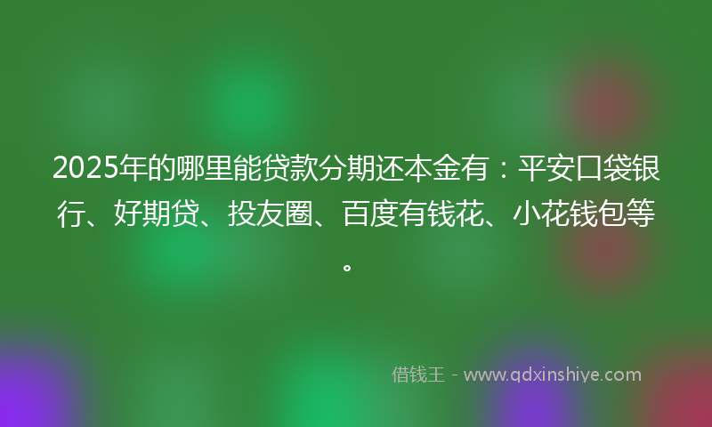 2025年的哪里能贷款分期还本金有：平安口袋银行、好期贷、投友圈、百度有钱花、小花钱包等。