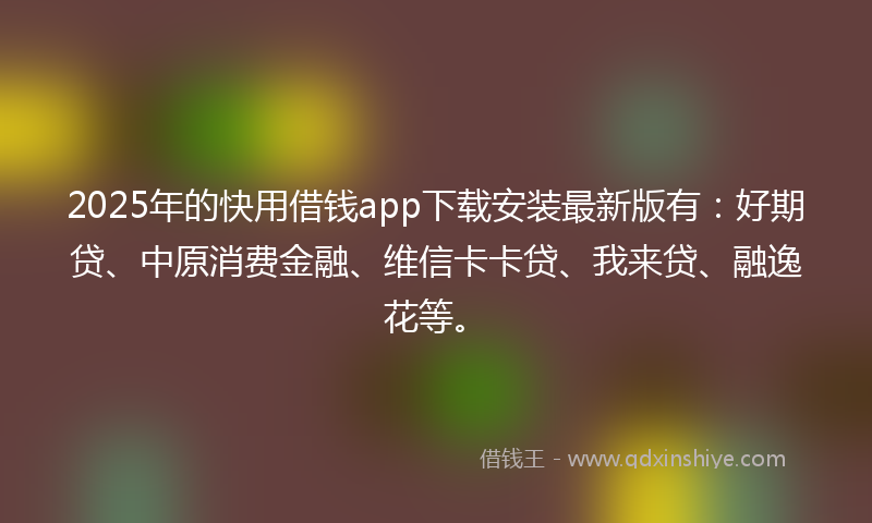 2025年的快用借钱app下载安装最新版有：好期贷、中原消费金融、维信卡卡贷、我来贷、融逸花等。
